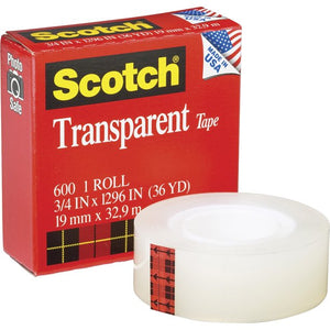 600 Transparent Tape, 3/4" x 36 yd (Pack of 12)