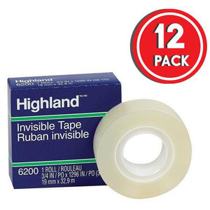 6200 Invisible Tape, 3/4" x 36 yd (Pack of 12)