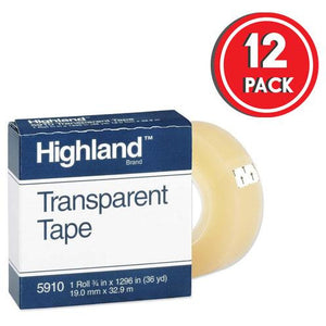 5910 Transparent Tape, 3/4" x 36 yd (Pack of 12)