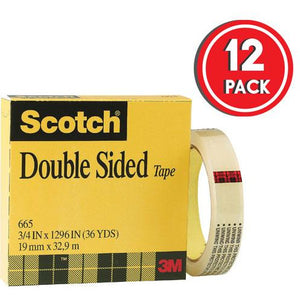 665 Double Sided Tape  3/4" x 36 yd (Pack of 12)
